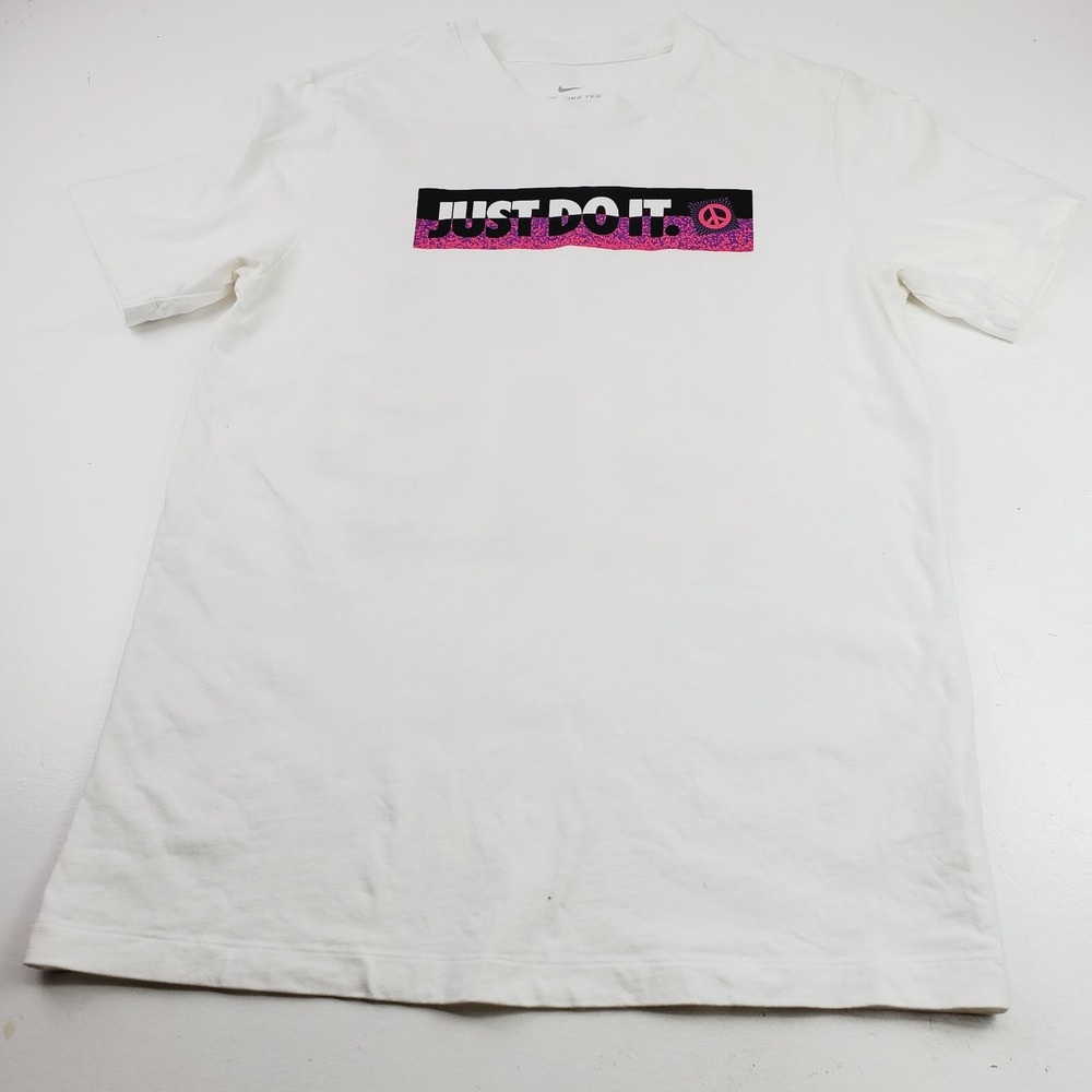 Nike Dri-Fit T-Shirt Men's Medium White Basketball Hoops Jump Court Streetwear